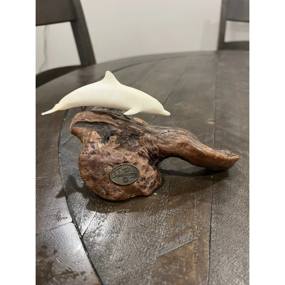 John Perry Single‎ Dolphin Sculpture Figurine Burlwood Sea Ocean Decor Vintage